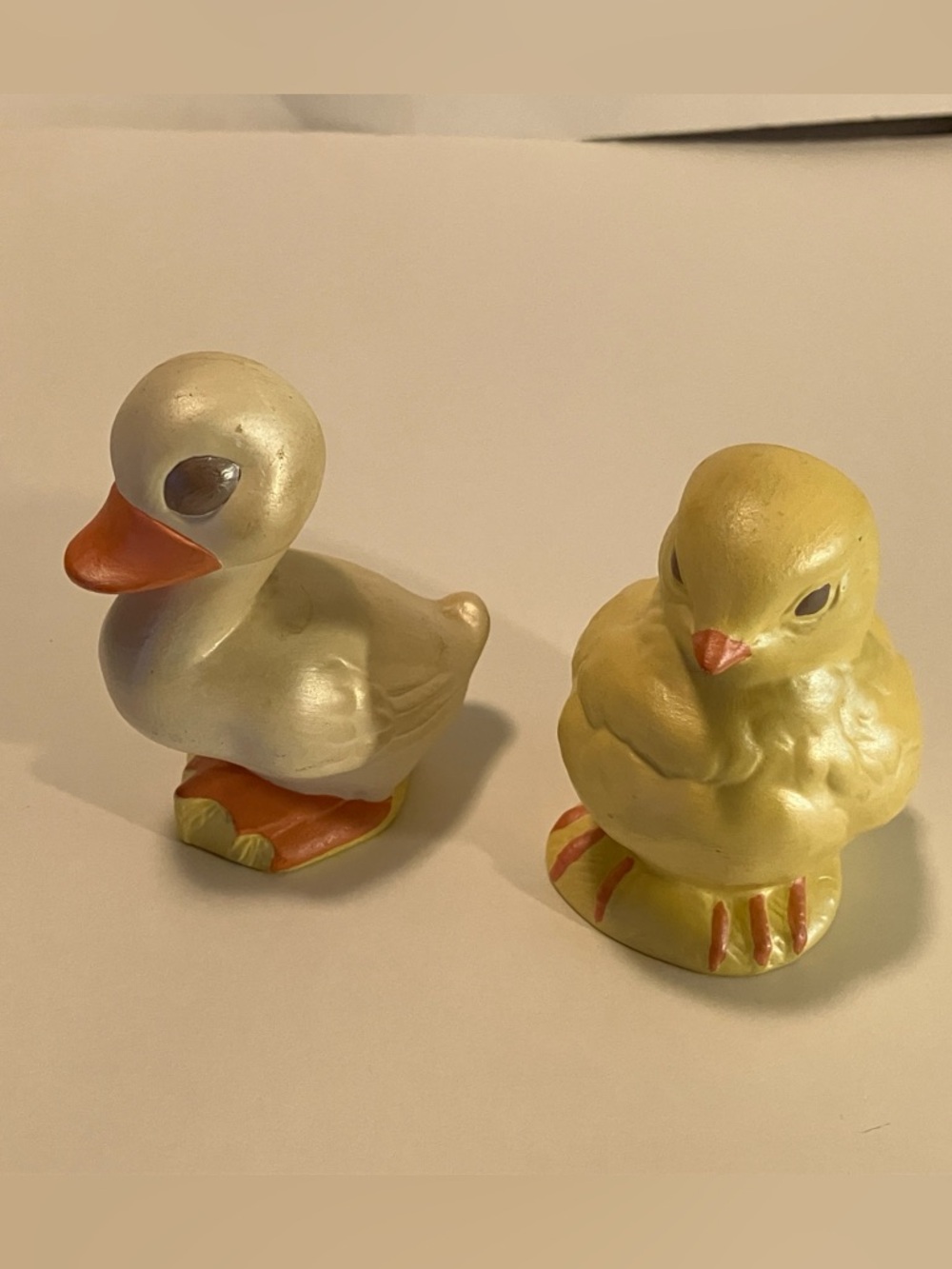 Vintage 70s Signed Duck & Chick Figurines Pair 3"